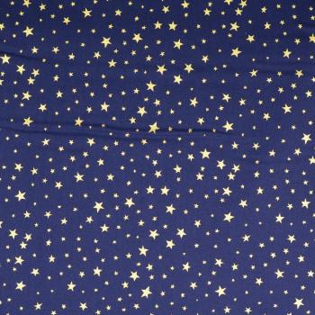 Baumwolldruck Sterne in Goldglitzer auf Blau